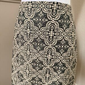 Talbots Black Cream Tapestry Jacquard Metallic Wool Cotton Blend Pencil Skirt 14